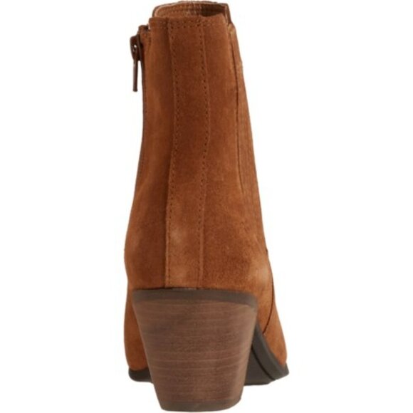 NWT $260 FRYE Sandra Cognac Brown Suede Heeled Western Chelsea Booties Sz 7.5 - Picture 5 of 10